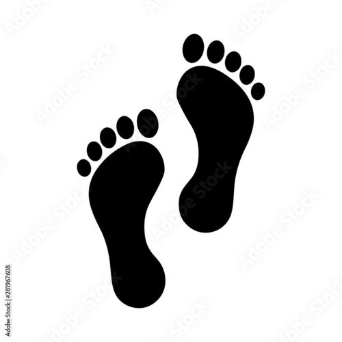 Human feet black silhouette on white background. Footprint with toes symbol icon.