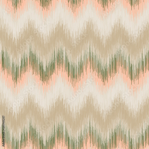 Modern Ikat Chevron Seamless Repeat Vector Pattern Swatch.  Ancient Indonesian Weaving Technique.  Ombre, gradient, colorful. Zig zag.