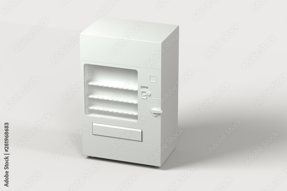 The white model of vending machine with white background, 3d rendering. The white model of vending machine with white background, 3d rendering.