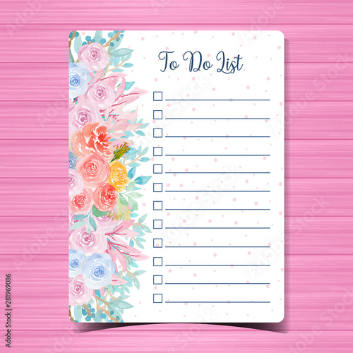 to do list with gorgeous watercolor floral background