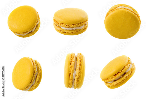 sweet and colorful dessert macarons isolated on white background