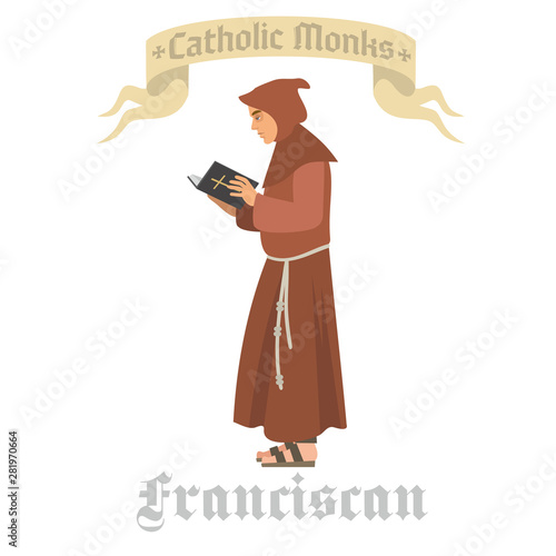 catholic monks in robes, flat illustration