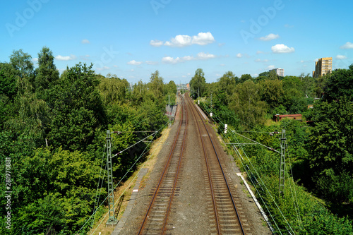 Scenic view of rails from a bridge