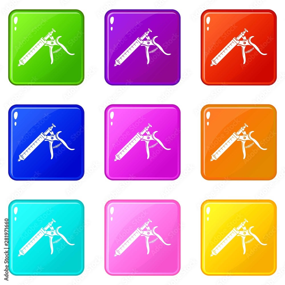 Empty syringe icons set 9 color collection isolated on white for any design Empty syringe icons set 9 color collection isolated on white for any design