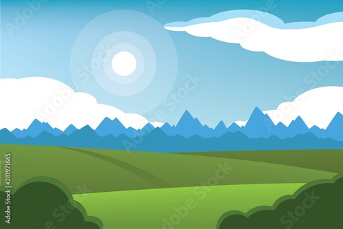 Horizontal romantic rural landscape. Farmland vector illustration