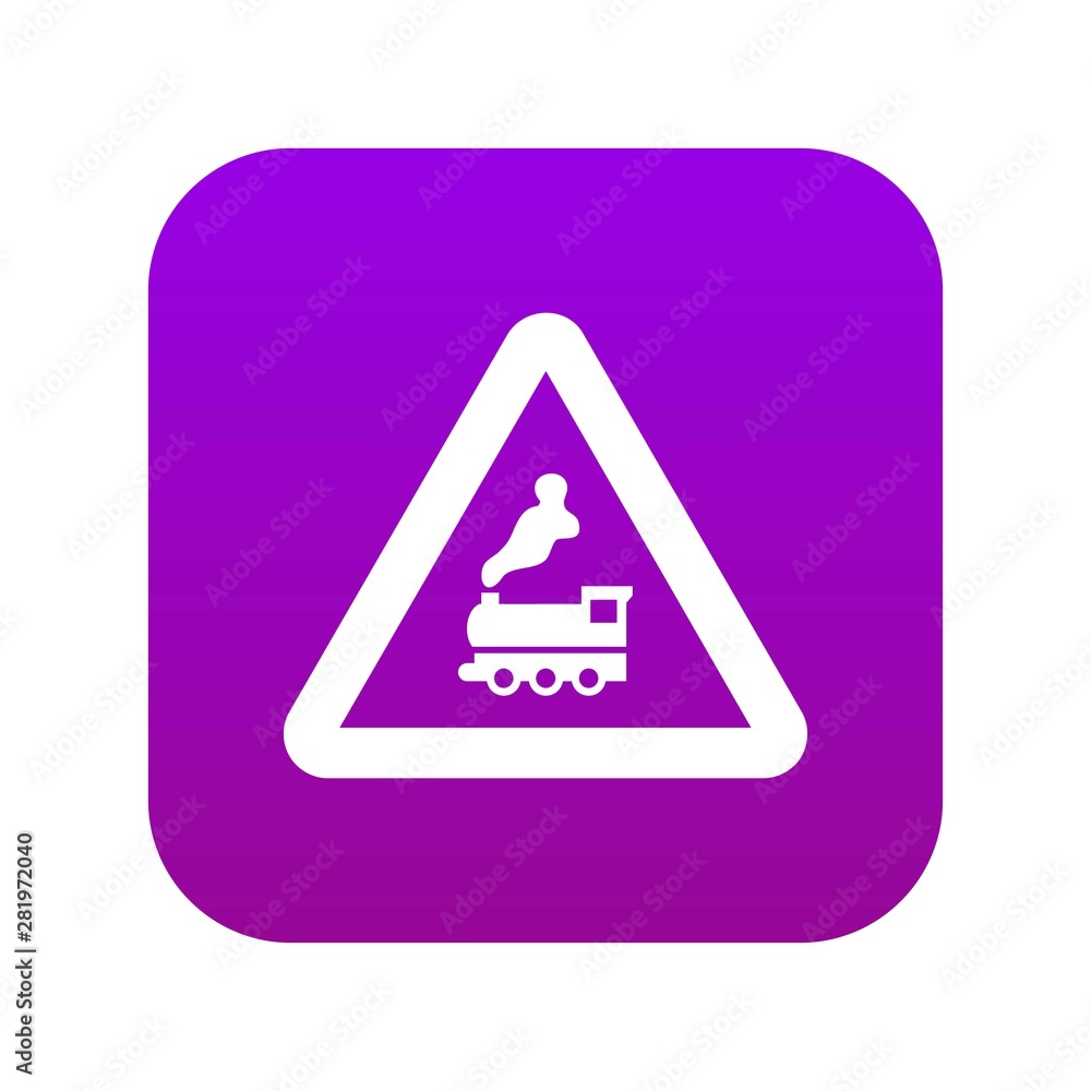 Warning sign railway crossing without barrier icon digital purple for any design isolated on white vector illustration Warning sign railway crossing without barrier icon digital purple for any design isolated on white vector illustration