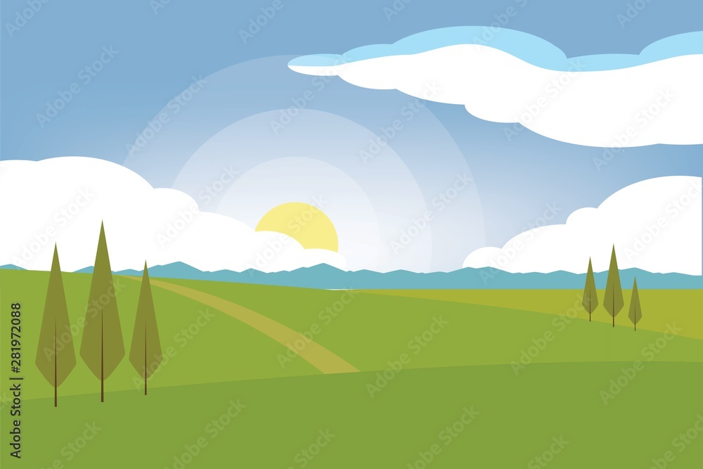 Horizontal romantic rural landscape. Farmland vector illustration