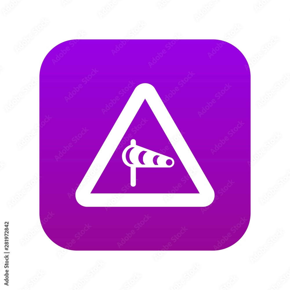 Sign warning about cross wind from the left icon digital purple for any design isolated on white vector illustration Sign warning about cross wind from the left icon digital purple for any design isolated on white vector illustration