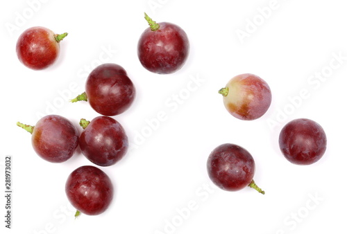 Cardinal, red grapes isolated on white background, top view