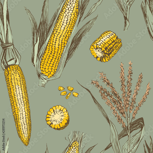 Corn on the cob vintage design seamless pattern
