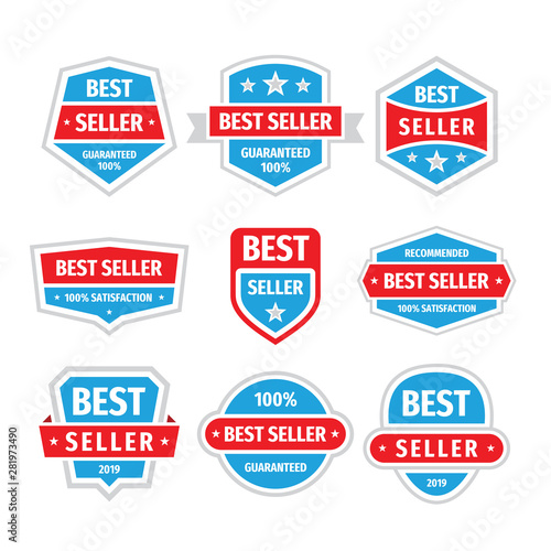 Best seller badges vector set in retro vintage design style. Abstract business sale logo. Concept label collection. 100% satisfaction guaranteed. 
