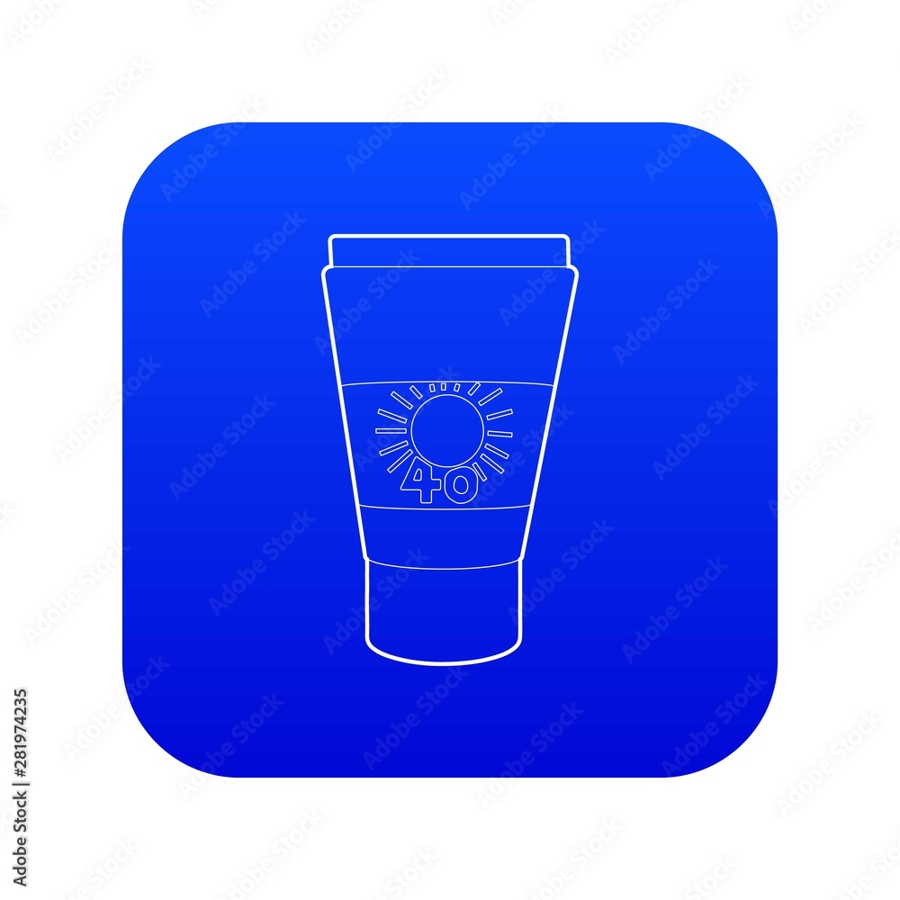 Tube with sunbathing cream icon blue vector isolated on white background Tube with sunbathing cream icon blue vector isolated on white background