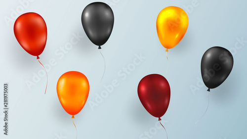 Multi color helium balloons on an isolated background. Colorful holiday decorations are perfect for a birthday, anniversary, or special event. For example for Black Friday. Vector