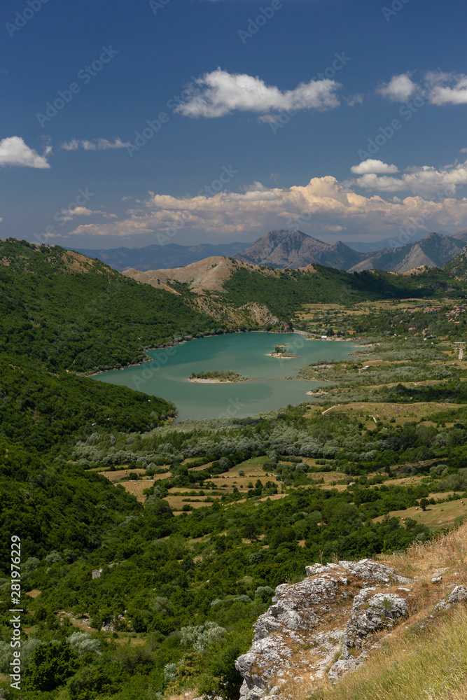 valley with lake of gallo matese and rock