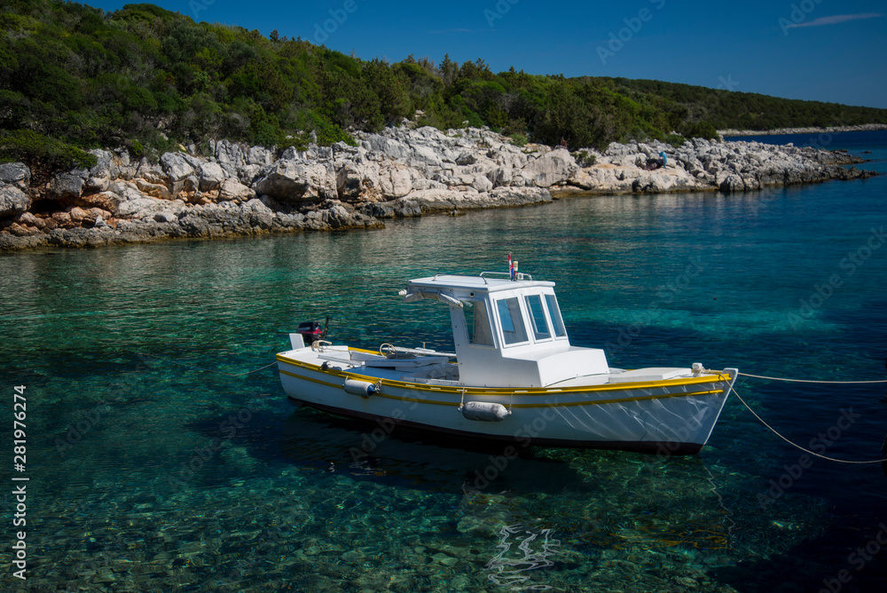 Boats in a quiet bay of Milna on Brac island, Croatia