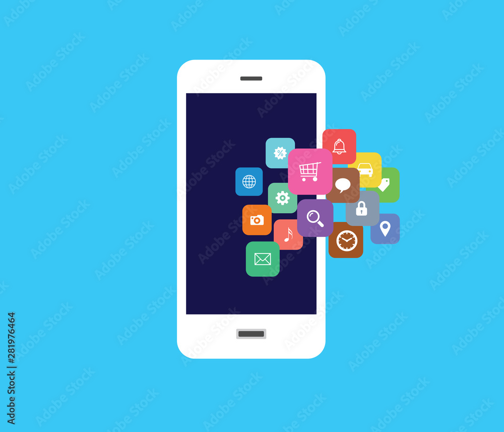 smartphone with mobile app icon smartphone with mobile app icon