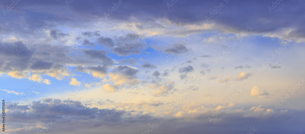 Dramatic sky with clouds.Freedom sky: swirling clouds at dusk. Dreamlikesky with clouds after sunset.