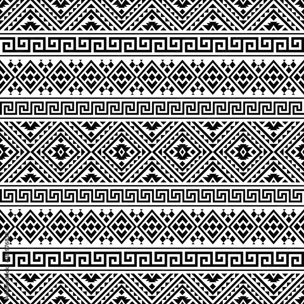 Ikat Ethnic Seamless Aztec Pattern Illustration Design in black and white color, Ikat, geometric pattern, native Indian, Navajo, Inca Ikat Ethnic Seamless Aztec Pattern Illustration Design in black and white color, Ikat, geometric pattern, native Indian, Navajo, Inca