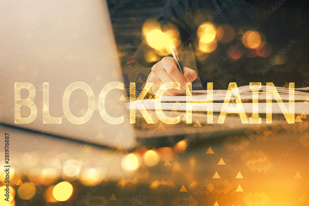 Fototapeta premium Man's hands working with notes background. Cryptocurrency and finance concept.
