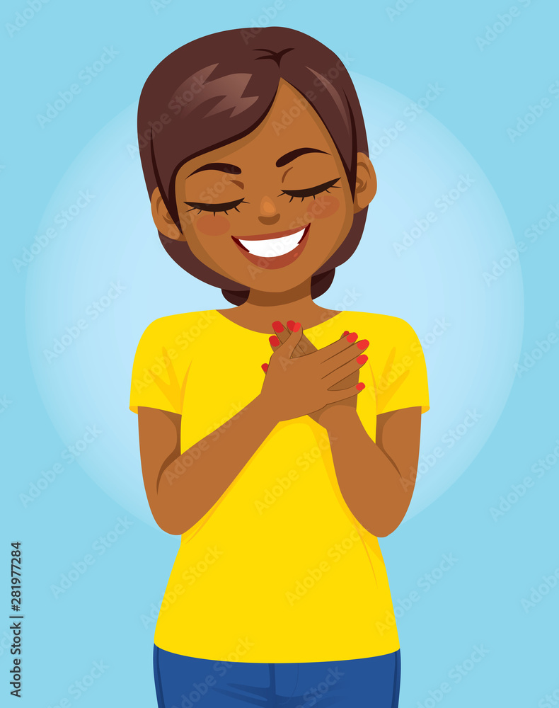 African American Woman Love ExpressionYoung African American woman with hands on heart making lovely grateful face expression gratitude gesture African American Woman Love ExpressionYoung African American woman with hands on heart making lovely grateful face expression gratitude gesture