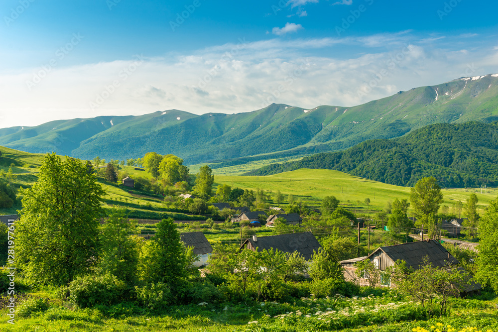 Green high mountain ranges on a sunny summer day in Armenia, beautiful landscape