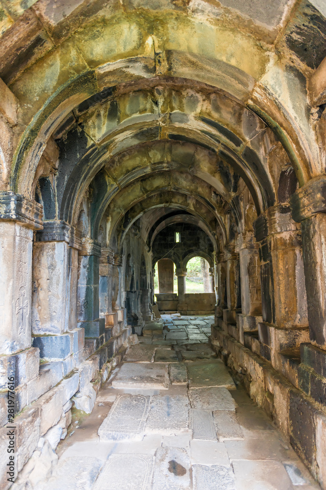 The arches and corridor of the interior of the monastery Sanahin in Armenia, the heritage of UNESCO