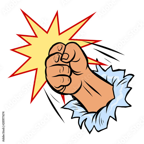 a fist smashes through the wall
