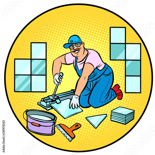 professional worker laying tile, repair work