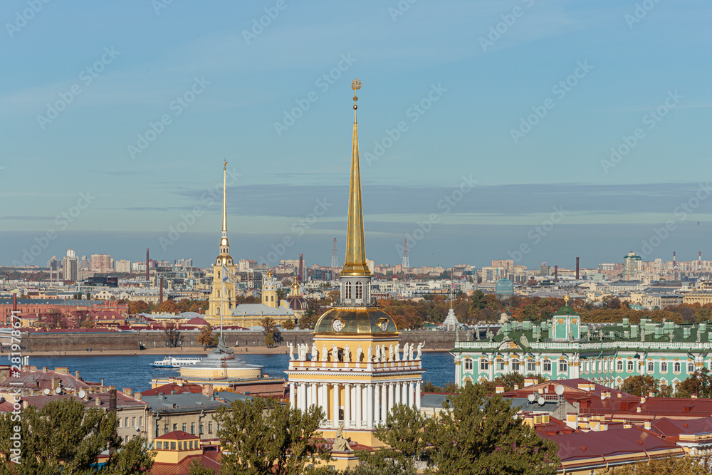 View of the center of St. Petersburg from the colonnade of St. Isaac's Cathedral. Urban landscape in autumn.