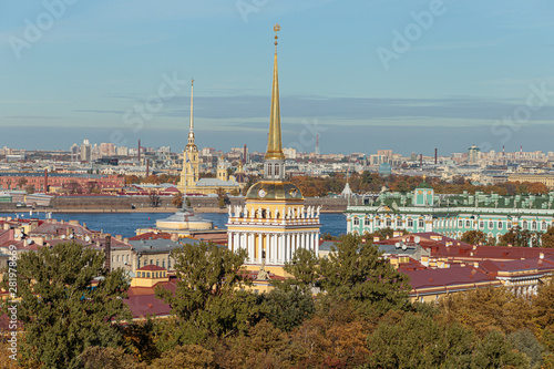 View of the center of St. Petersburg from the colonnade of St. Isaac's Cathedral. Urban landscape in autumn.