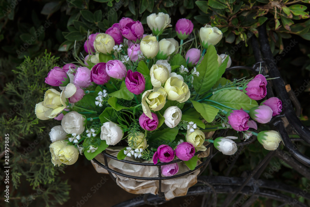 Obraz premium Formal Garden, Flower, Ornamental Garden, Bicycle, Basket