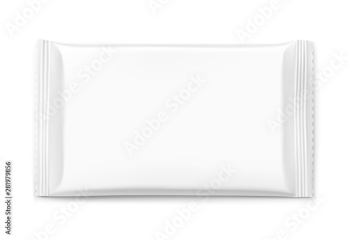 Realistic flow pack mockup. Front view. Vector illustration isolated on white background. Easy to use for presentation your product, idea, design. EPS10.	