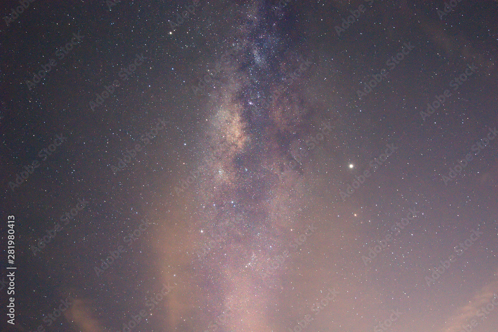 Fototapeta premium Milky Way Galaxy rising in Sabah Malaysia Asia. Image contain noise and grain due to high ISO. Image also contain soft focus and blur due to long exposure and wide aperture.