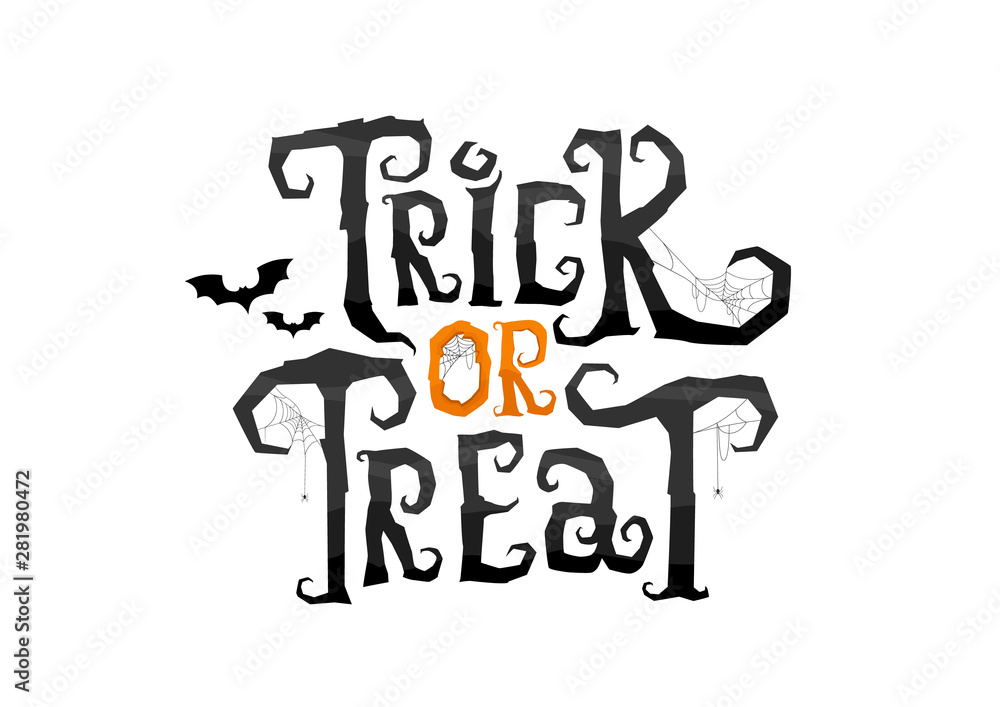 Trick or Treat scary calligraphy letters in cobweb. Vector Illustration