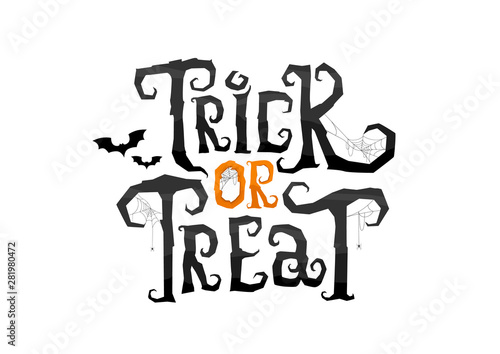 Trick or Treat scary calligraphy letters in cobweb. Vector Illustration isolated on white background for Halloween day. photo