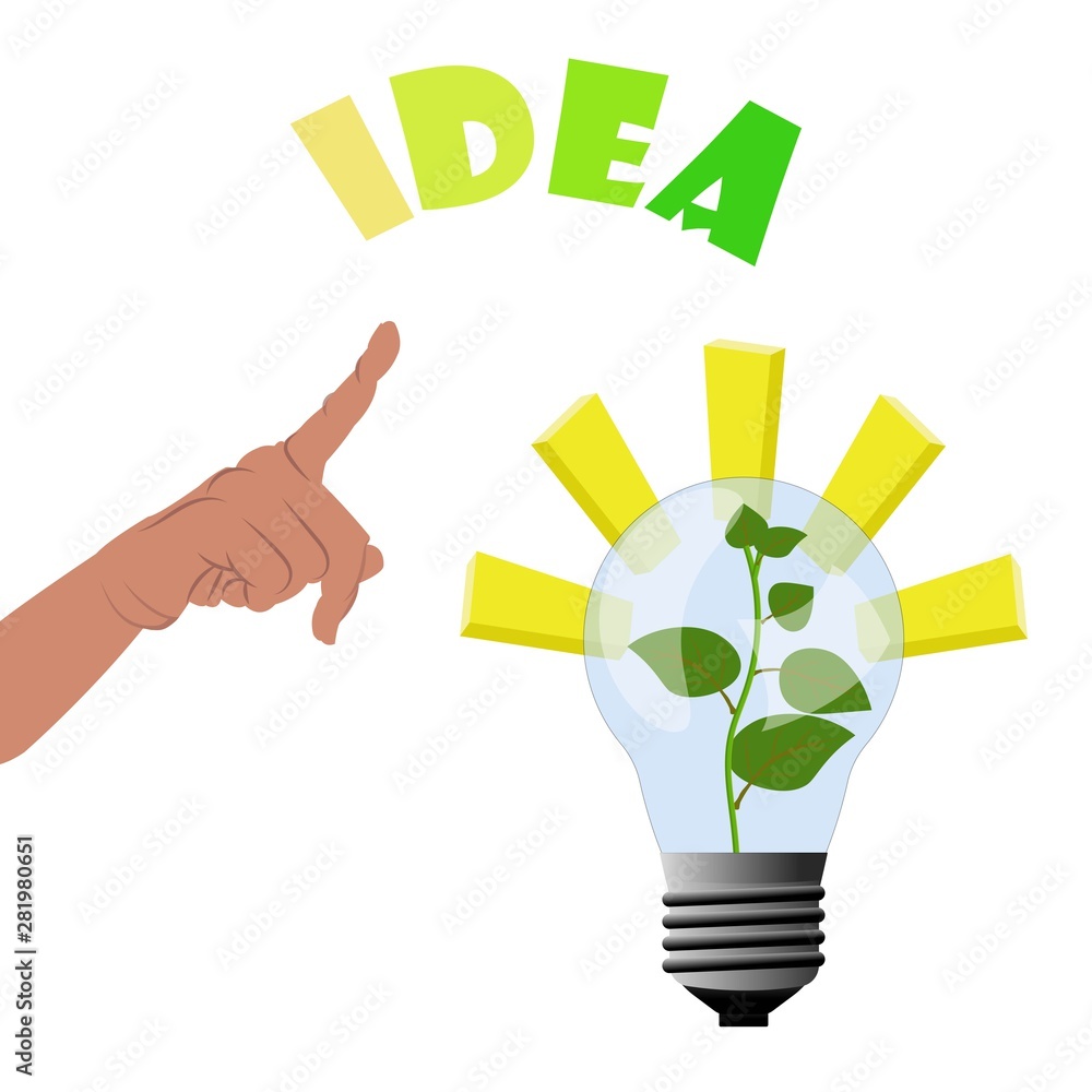Pointing hand to plant grow inside the lamp - light and inspirations for business idea to make money and growing to top Pointing hand to plant grow inside the lamp - light and inspirations for business idea to make money and growing to top