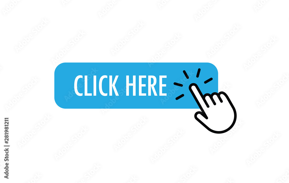 Click here button with hand clicking icon Click here button with hand clicking icon