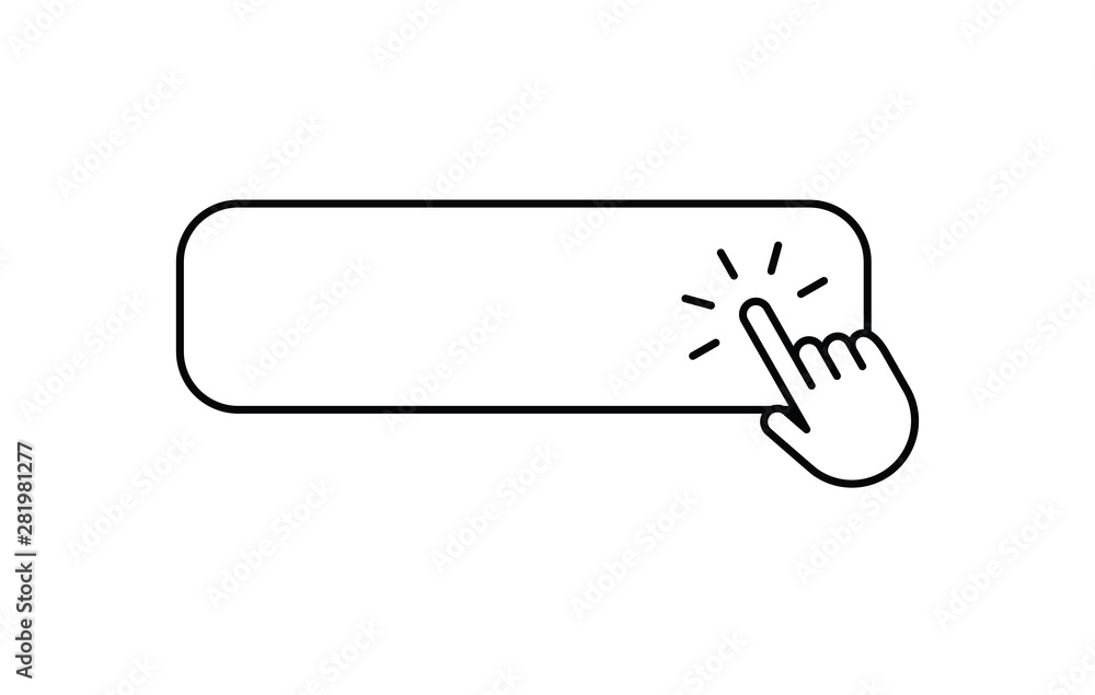 Click here button with hand clicking icon Click here button with hand clicking icon