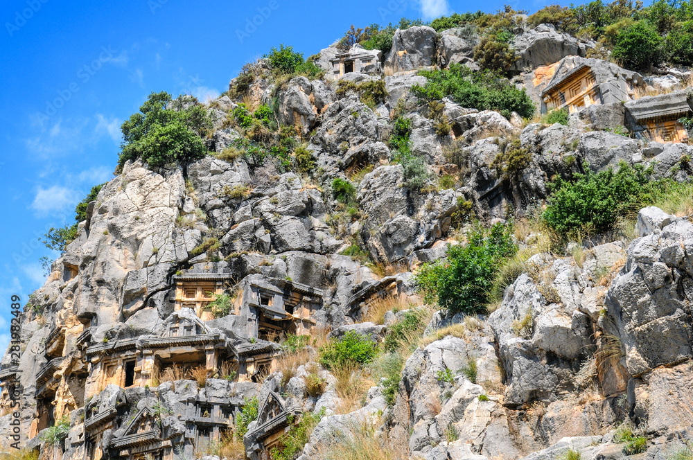 Naklejka premium Lycian rock-cut tombs in Myra, Turkey .