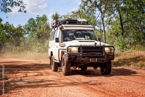 Western Australia     Outback track with 4WD car at the at the savanna