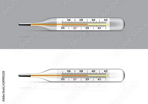Mock up Realistic Thermometer Medical for fever check. Hospital Tool concept design on white background. Object Vector illustration