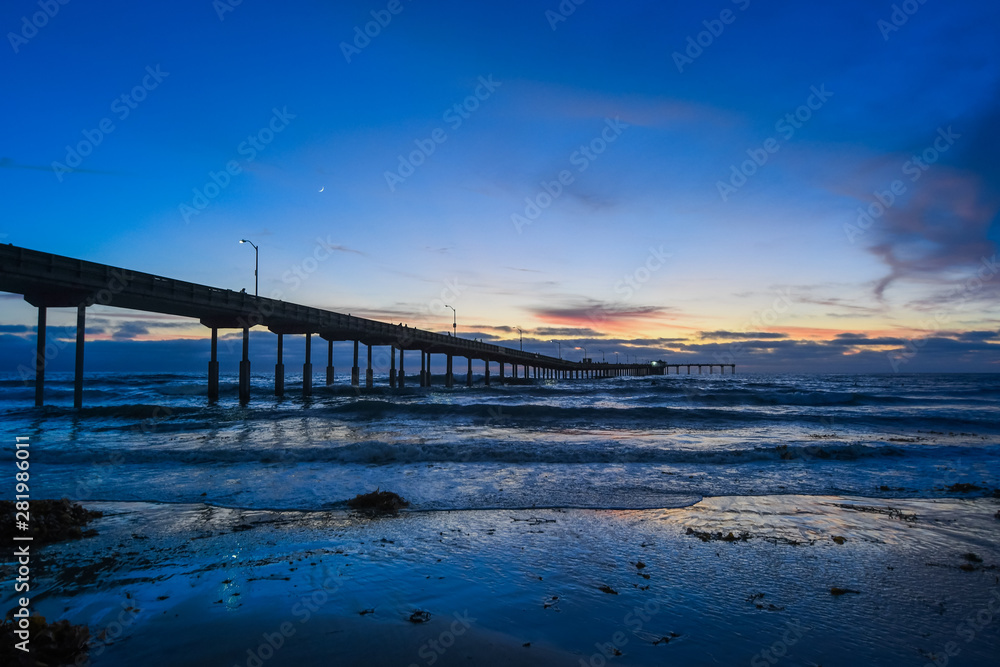 Sunset at Ocean Beach Pier in San Diego California, USA