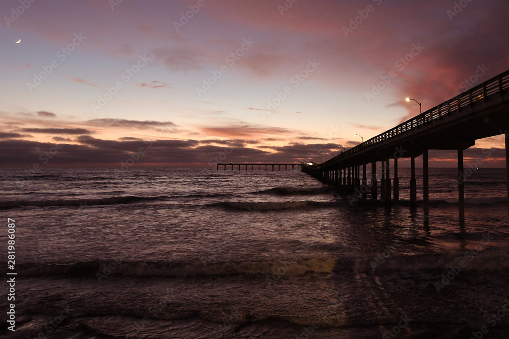 Sunset at Ocean Beach Pier in San Diego California, USA