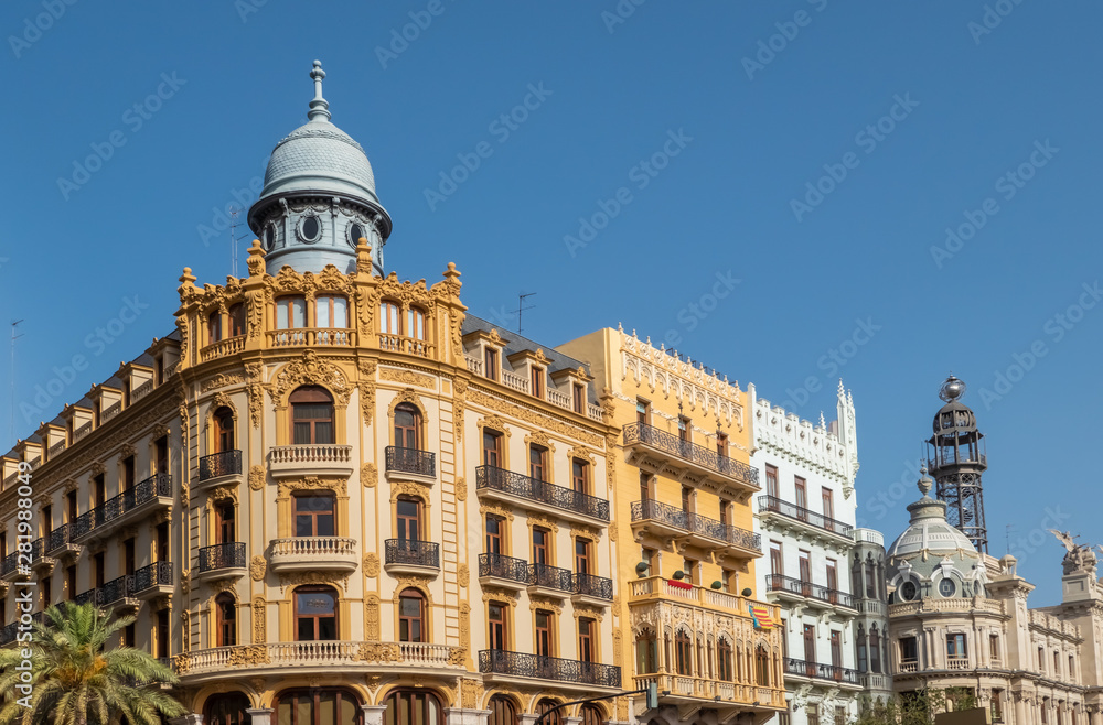 Naklejka premium Cityscape of central Valencia, the third-largest city in Spain