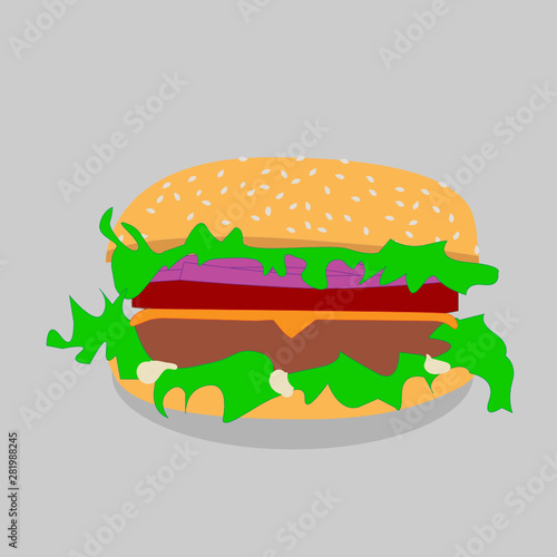 Comic Burger mit Rindfleisch Patty, Tomate, Salat und Zwiebel