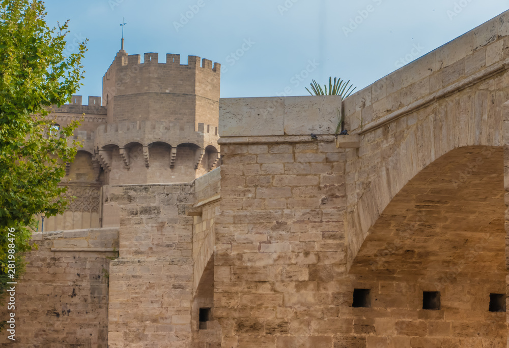The Serrans Gate or Serranos Gate, one of the twelve gates that formed part of the ancient city wall, the Christian Wall (Muralla cristiana), of the city of Valencia, Spain.