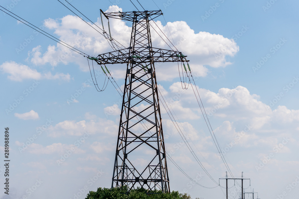 power transmission tower on background of blue sky power transmission tower on background of blue sky