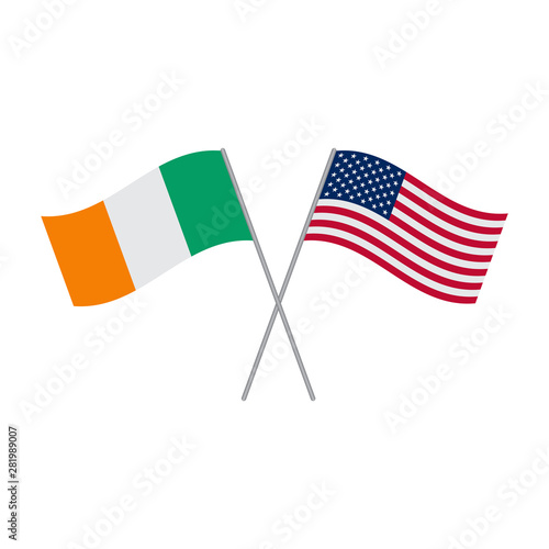 American and Irish flags vector isolated on white background