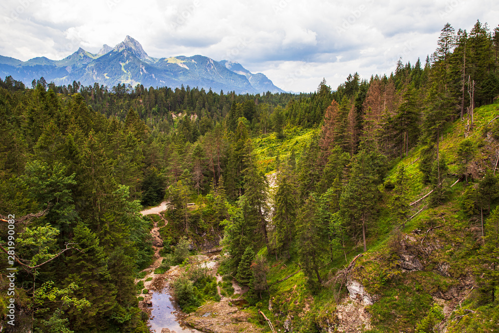 a view from the Stuibenfall to the Alps