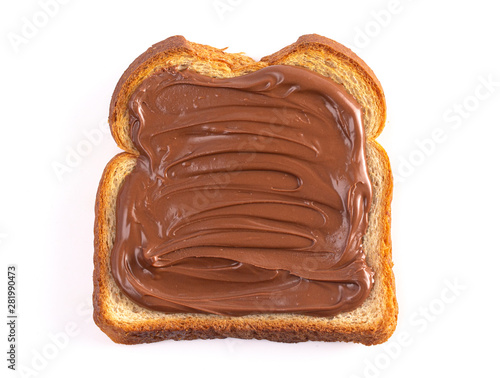 Toast with Chocolate Hazelnut Spread on a White Background